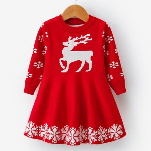 Long Sleeve Deer Snowflake Dress